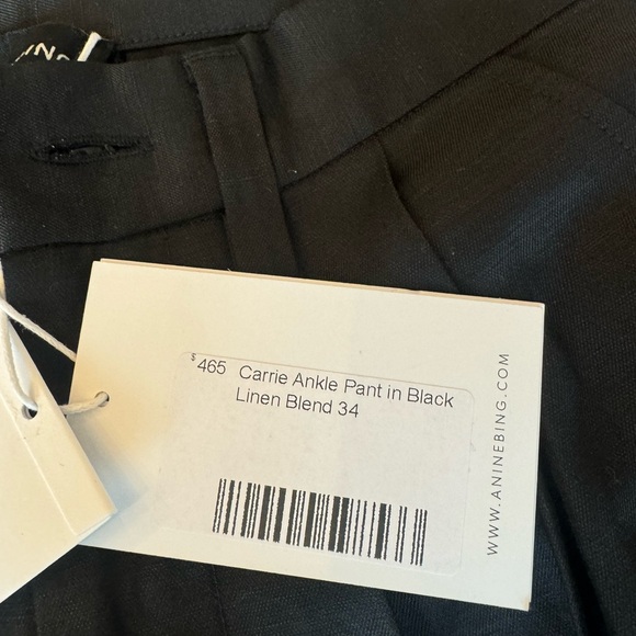 NWOT Anine Bing CARRIE ANKLE PANT IN BLACK LINEN BLEND - Picture 6 of 10